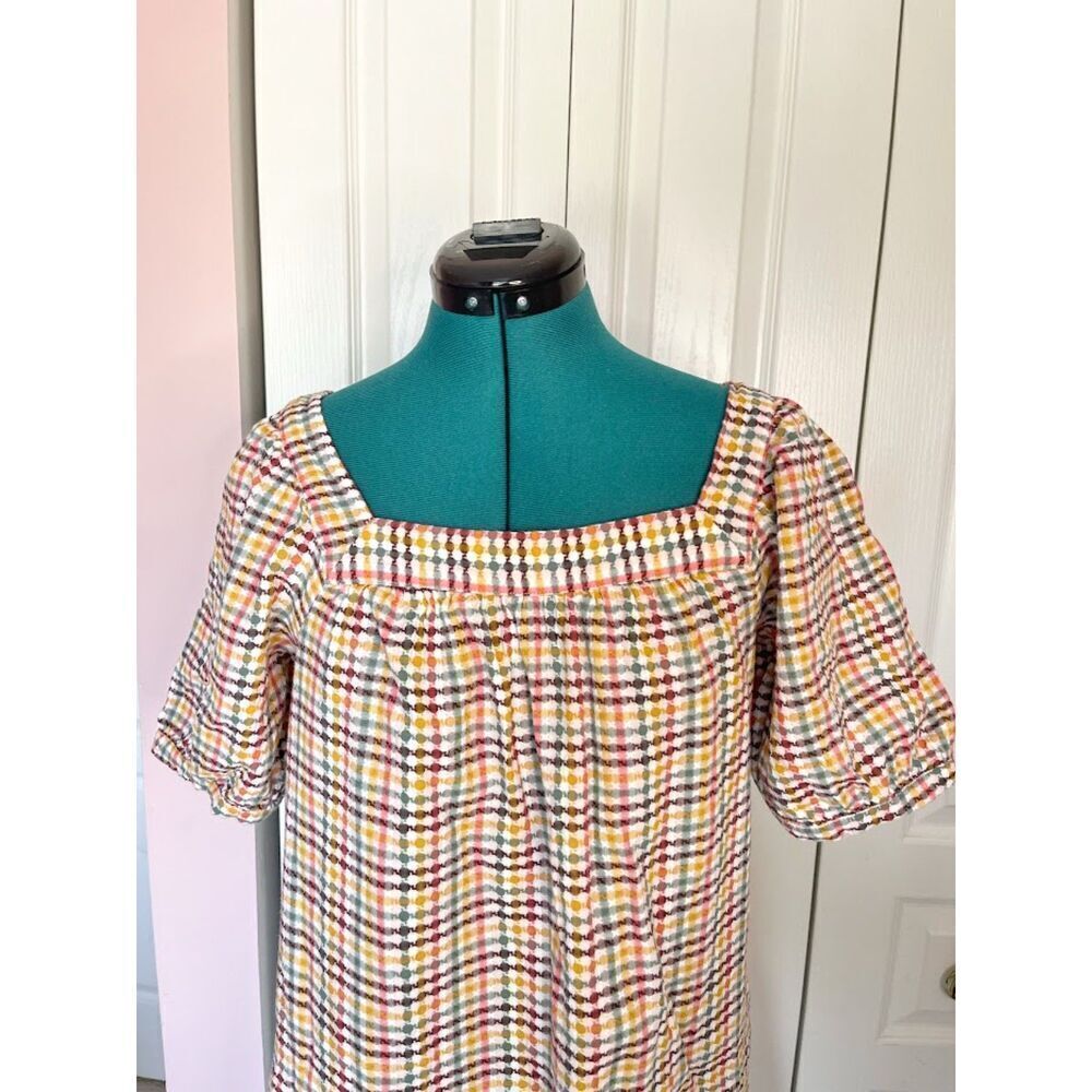 Old Navy Multicolor Plaid Dobby Gingham Puff Sleeve Textured Swing Dress - Picture 7 of 11